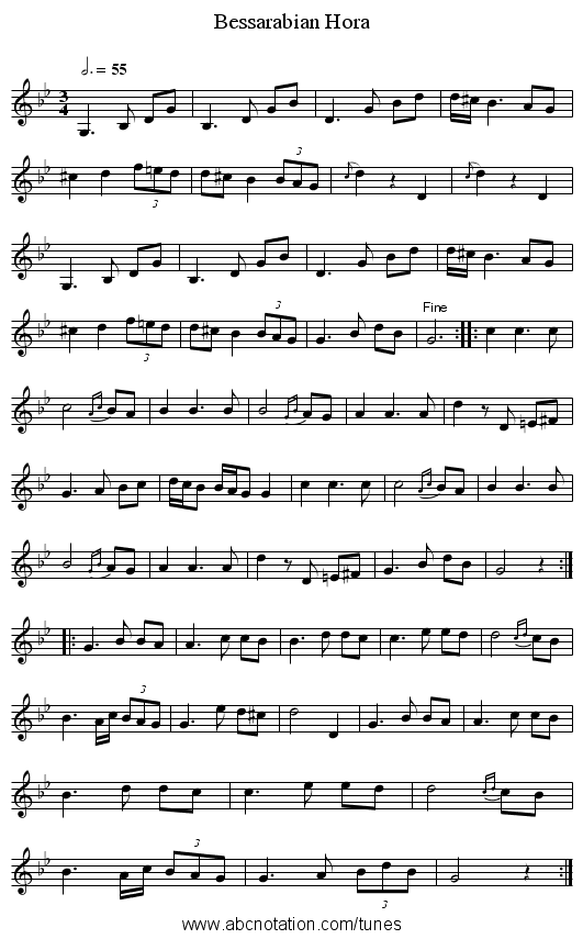 Bessarabian Hora - staff notation