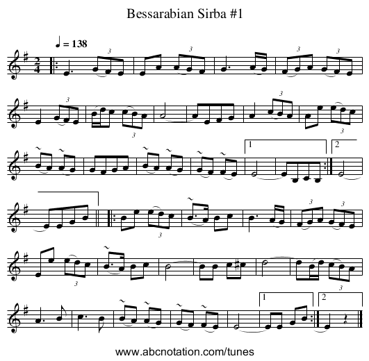 Bessarabian Sirba #1 - staff notation