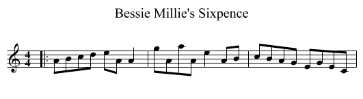 Bessie Millie's Sixpence - staff notation
