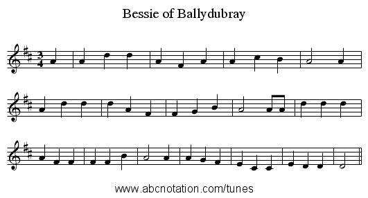 Bessie of Ballydubray - staff notation