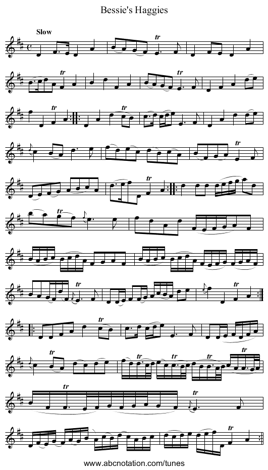 Bessie's Haggies - staff notation