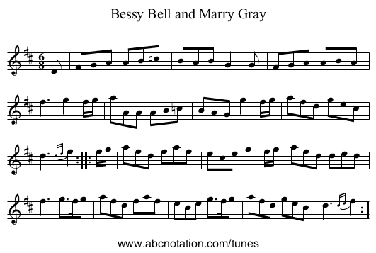 Bessy Bell and Marry Gray - staff notation