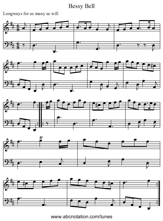 Bessy Bell - staff notation