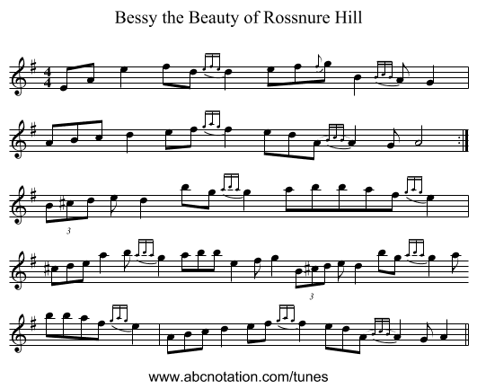 Bessy the Beauty of Rossnure Hill - staff notation