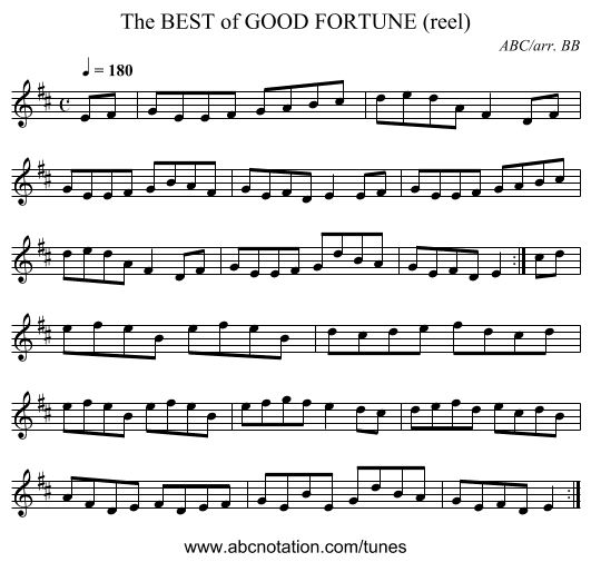 BEST of GOOD FORTUNE (reel), The - staff notation