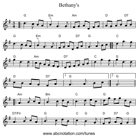 Bethany's - staff notation