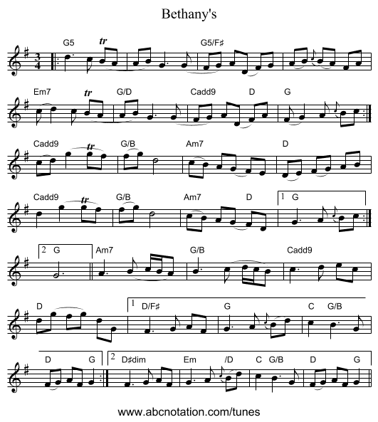 Bethany's - staff notation