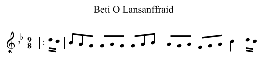 Beti O Lansanffraid - staff notation