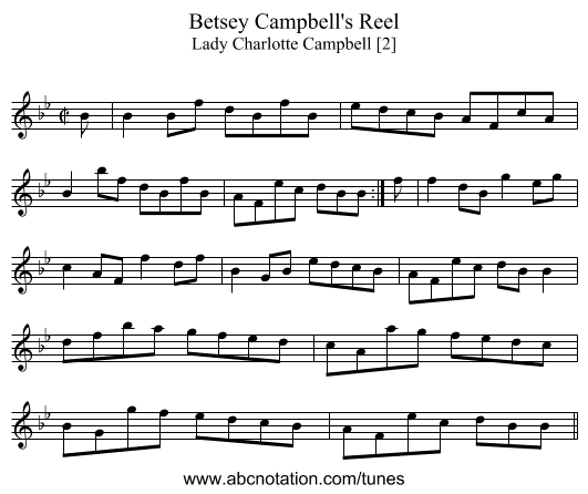 Betsey Campbell's Reel - staff notation