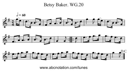 Betsy Baker. WG.20 - staff notation