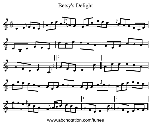 Betsy's Delight - staff notation