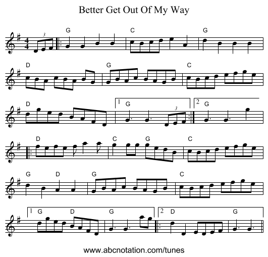 Better Get Out Of My Way - staff notation