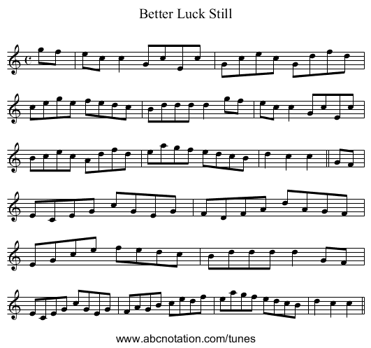 Better Luck Still - staff notation