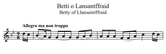Betti o Lansantffraid - staff notation