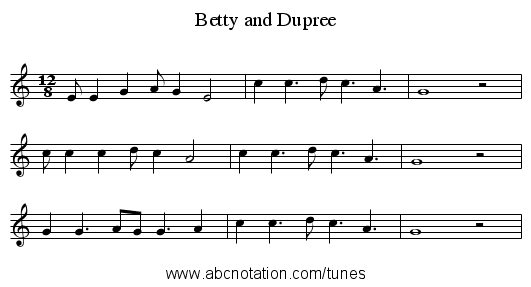 Betty and Dupree - staff notation