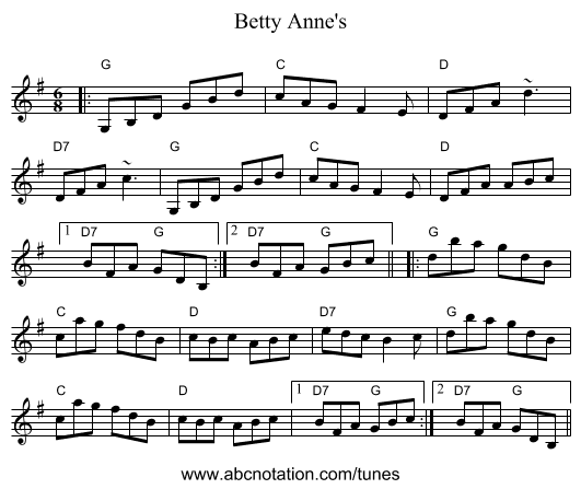 Betty Anne's - staff notation