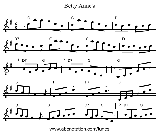 Betty Anne's - staff notation