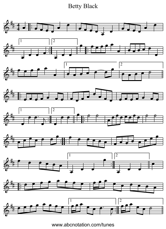 Betty Black - staff notation