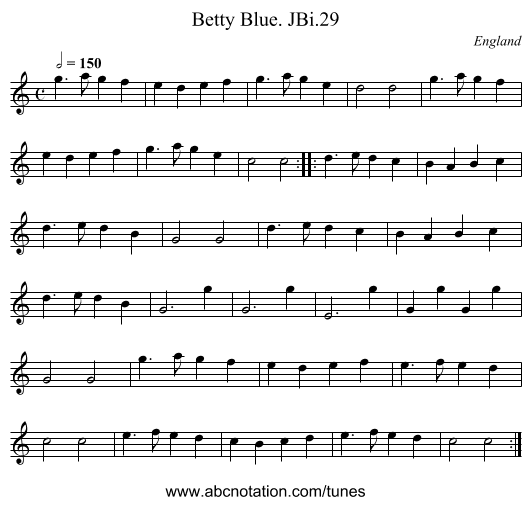 Betty Blue. JBi.29 - staff notation