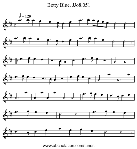 Betty Blue. JJo8.051 - staff notation