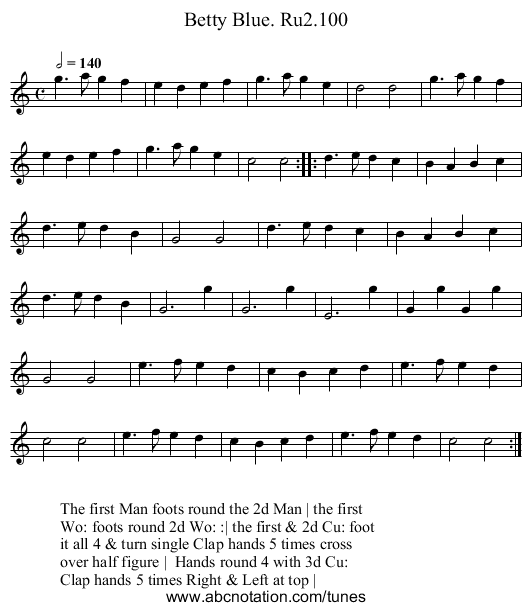 Betty Blue. Ru2.100 - staff notation