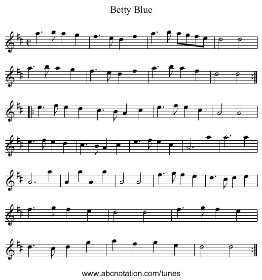 Betty Blue - staff notation