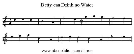 Betty can Drink no Water - staff notation