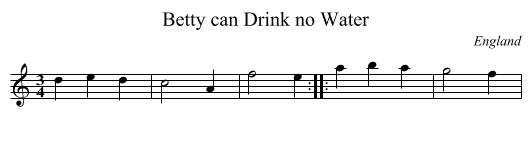Betty can Drink no Water - staff notation