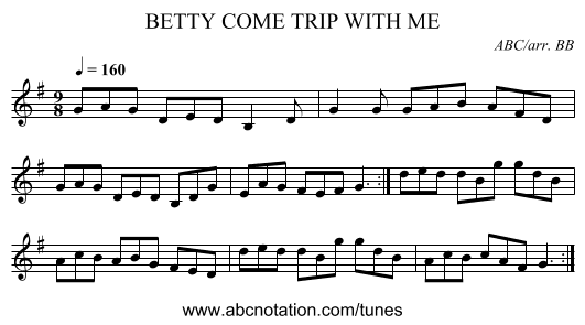 BETTY COME TRIP WITH ME - staff notation