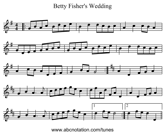 Betty Fisher's Wedding - staff notation