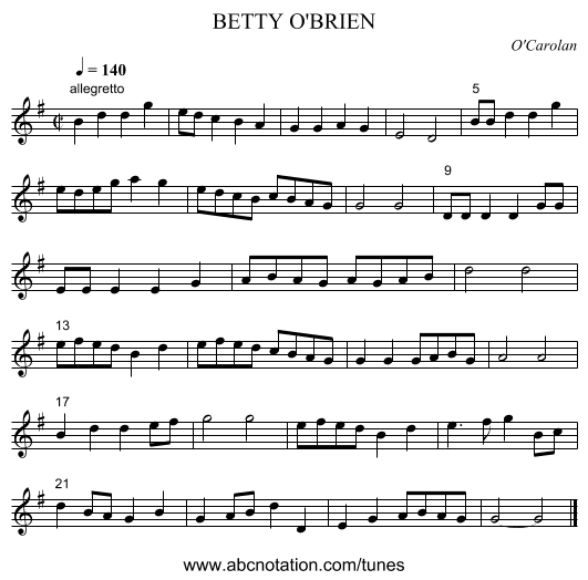 BETTY O'BRIEN - staff notation