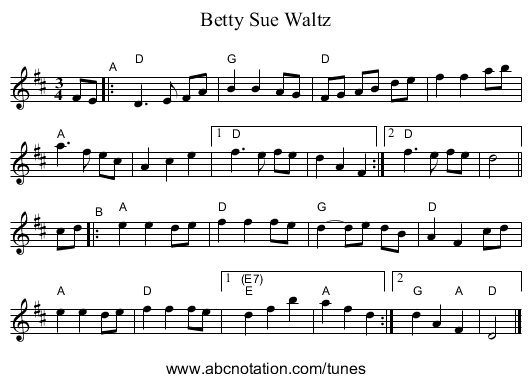 Betty Sue Waltz - staff notation