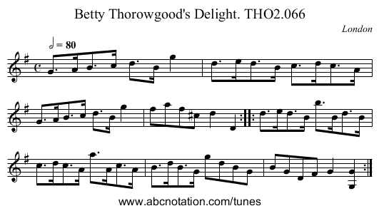 Betty Thorowgood's Delight. THO2.066 - staff notation