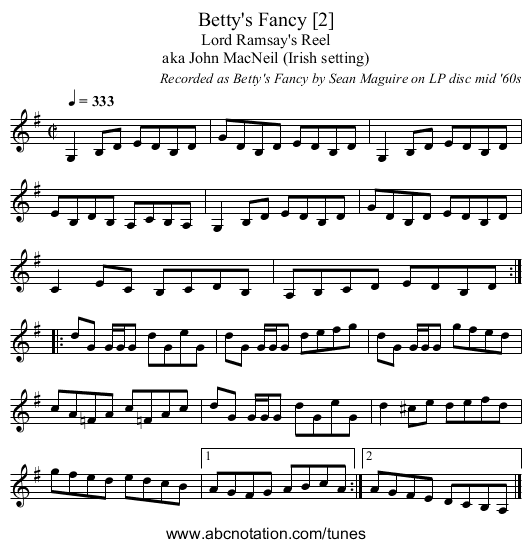 Betty's Fancy [2] - staff notation