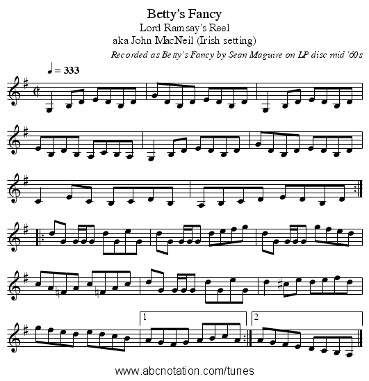 Betty's Fancy - staff notation