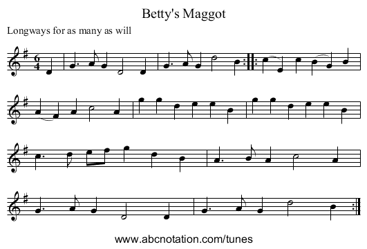 Betty's Maggot - staff notation