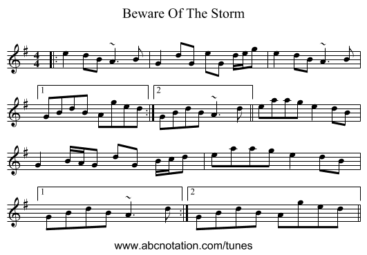 Beware Of The Storm - staff notation