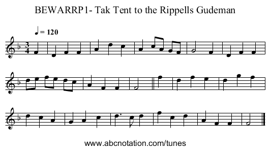BEWARRP1- Tak Tent to the Rippells Gudeman - staff notation