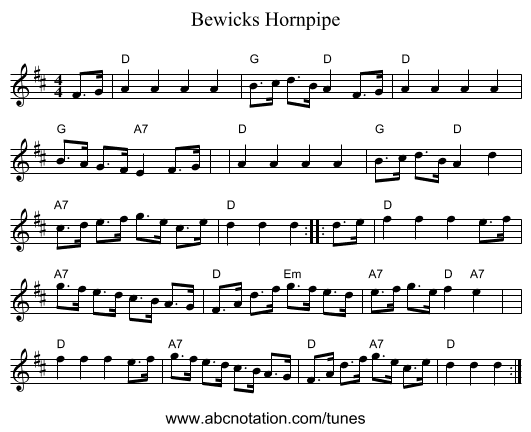 Bewicks Hornpipe - staff notation