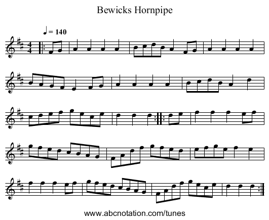 Bewicks Hornpipe - staff notation