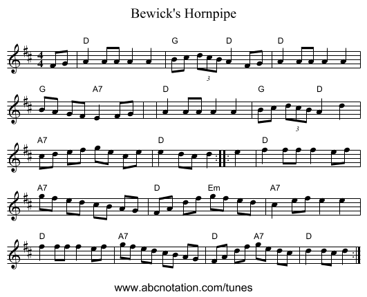 Bewick's Hornpipe - staff notation