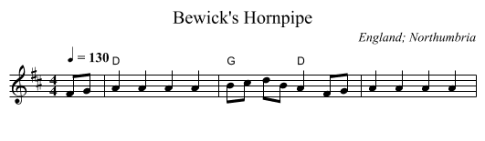 Bewick's Hornpipe - staff notation