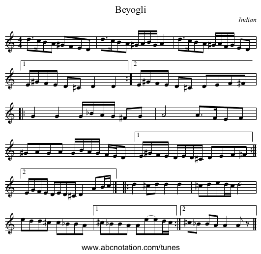 Beyogli - staff notation