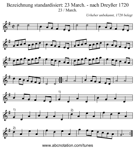 Bezeichnung standardisiert: 23 March. - nach Dreyßer 1720 - staff notation