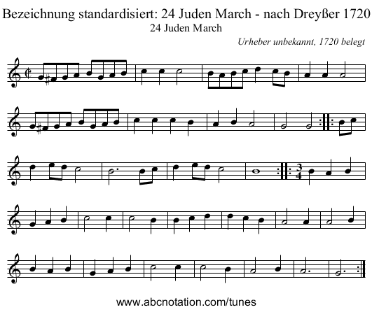 Bezeichnung standardisiert: 24 Juden March - nach Dreyßer 1720 - staff notation