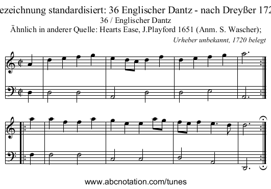 Bezeichnung standardisiert: 36 Englischer Dantz - nach Dreyßer 1720 - staff notation