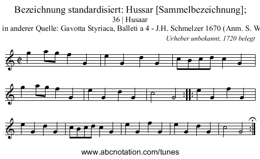 Bezeichnung standardisiert: Hussar [Sammelbezeichnung]; - staff notation