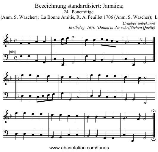Bezeichnung standardisiert: Jamaica; - staff notation