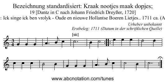 Bezeichnung standardisiert: Kraak nootjes maak dopjes; - staff notation