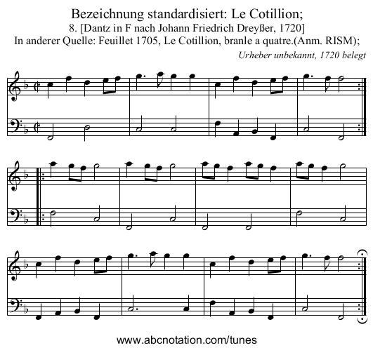 Bezeichnung standardisiert: Le Cotillion; - staff notation